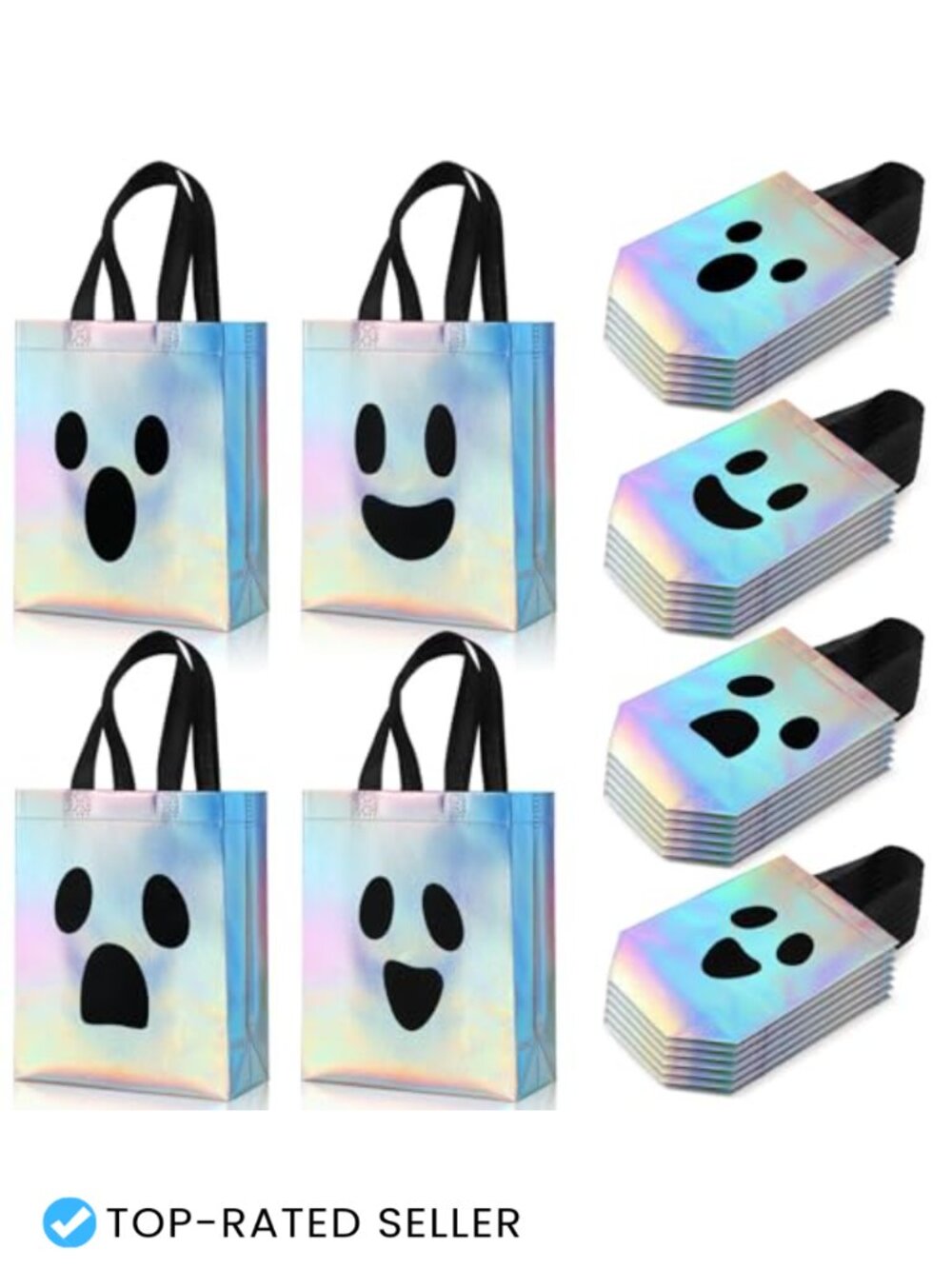 24 Pcs Halloween Iridescent Gift Bags Holographic Ghost Non-Woven Reusable